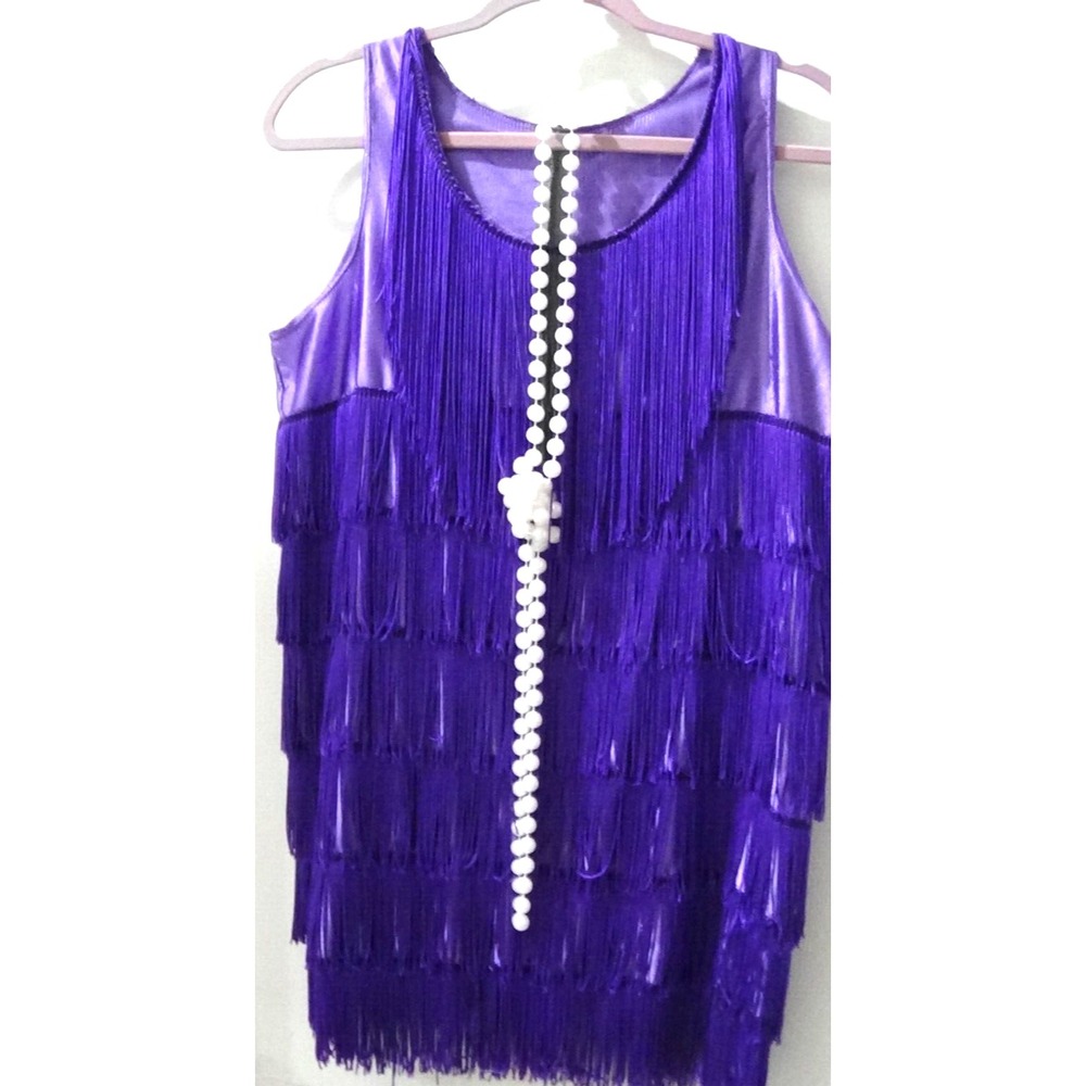 Flapper Dress 1920s Costume PURPLE Ladies Large Halloween Drag Cosplay #069